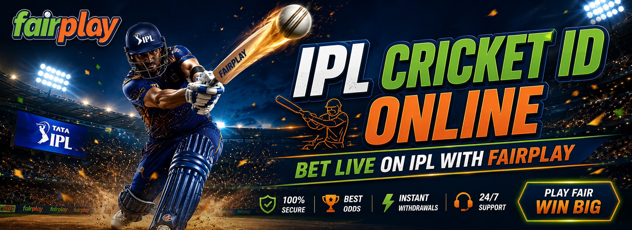 IPL Cricket ID banner with cricket stadium and fans