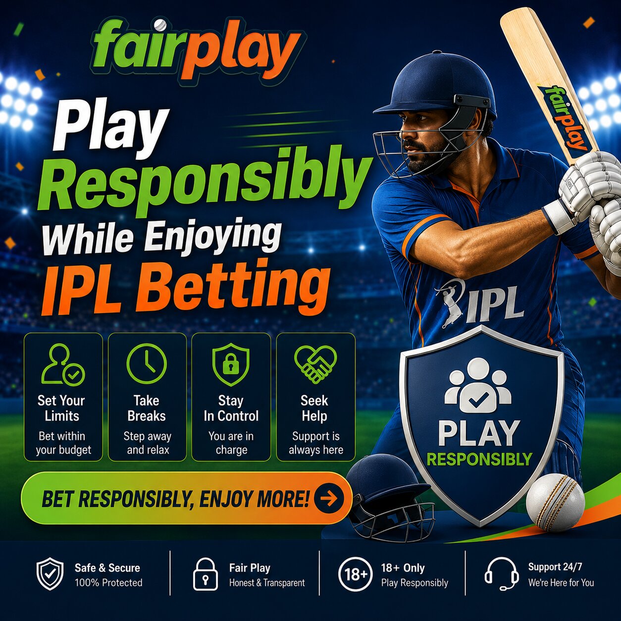 Responsible IPL betting — balance scale with cricket ball and hourglass