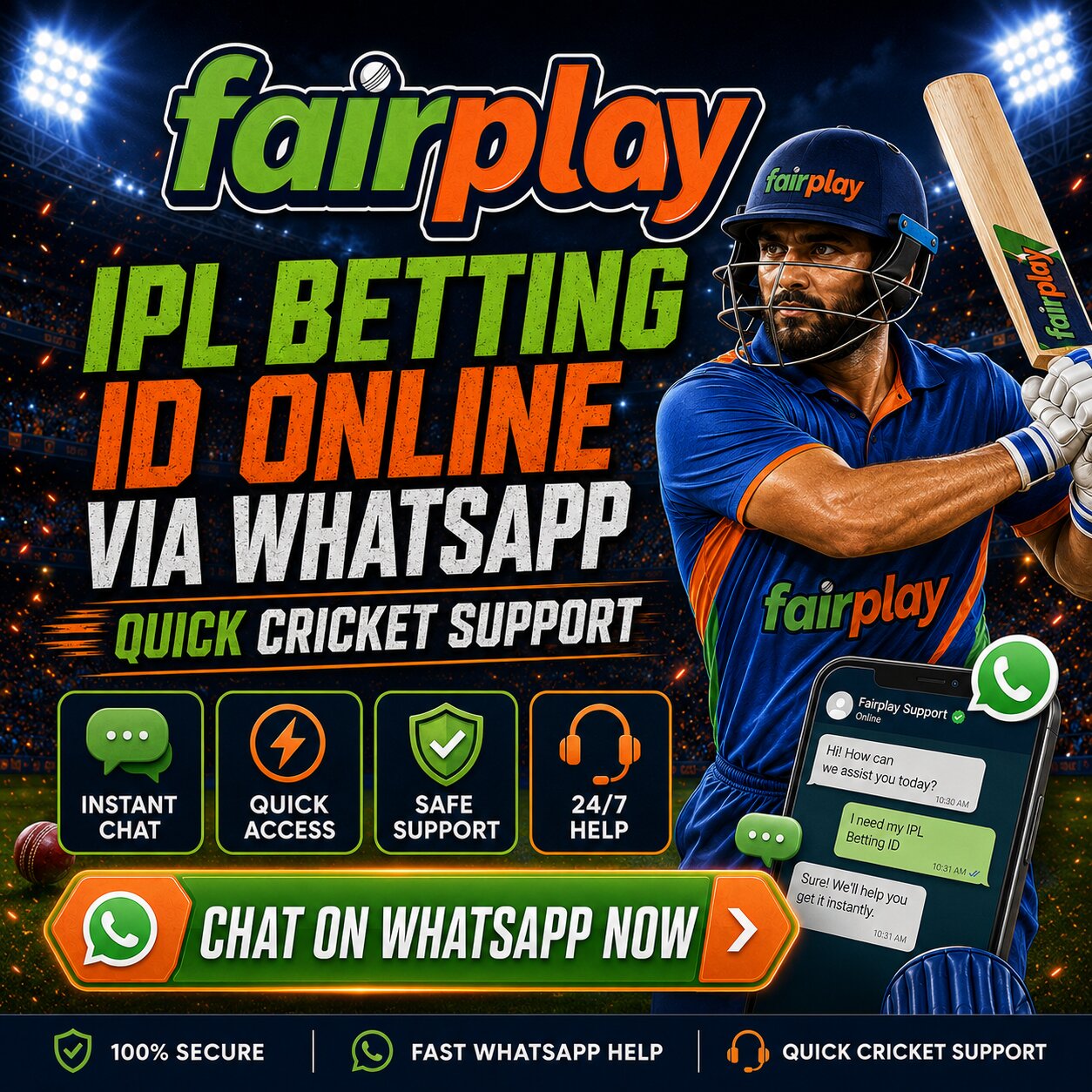 Fairplay cricket ID WhatsApp support with cricket bat and ball